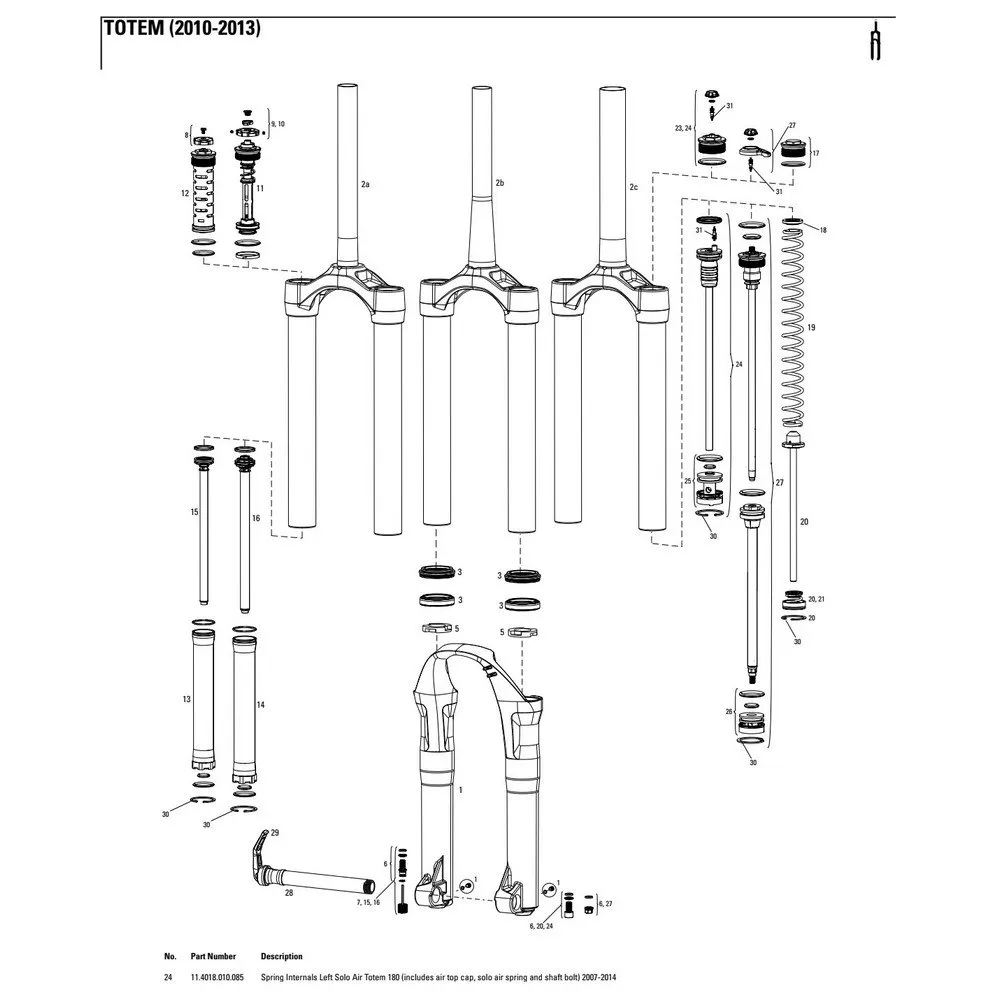 Rock Shox Totem 180 Mm Solo Air Left Inre Fjäderdelar, Black / silver, One Size