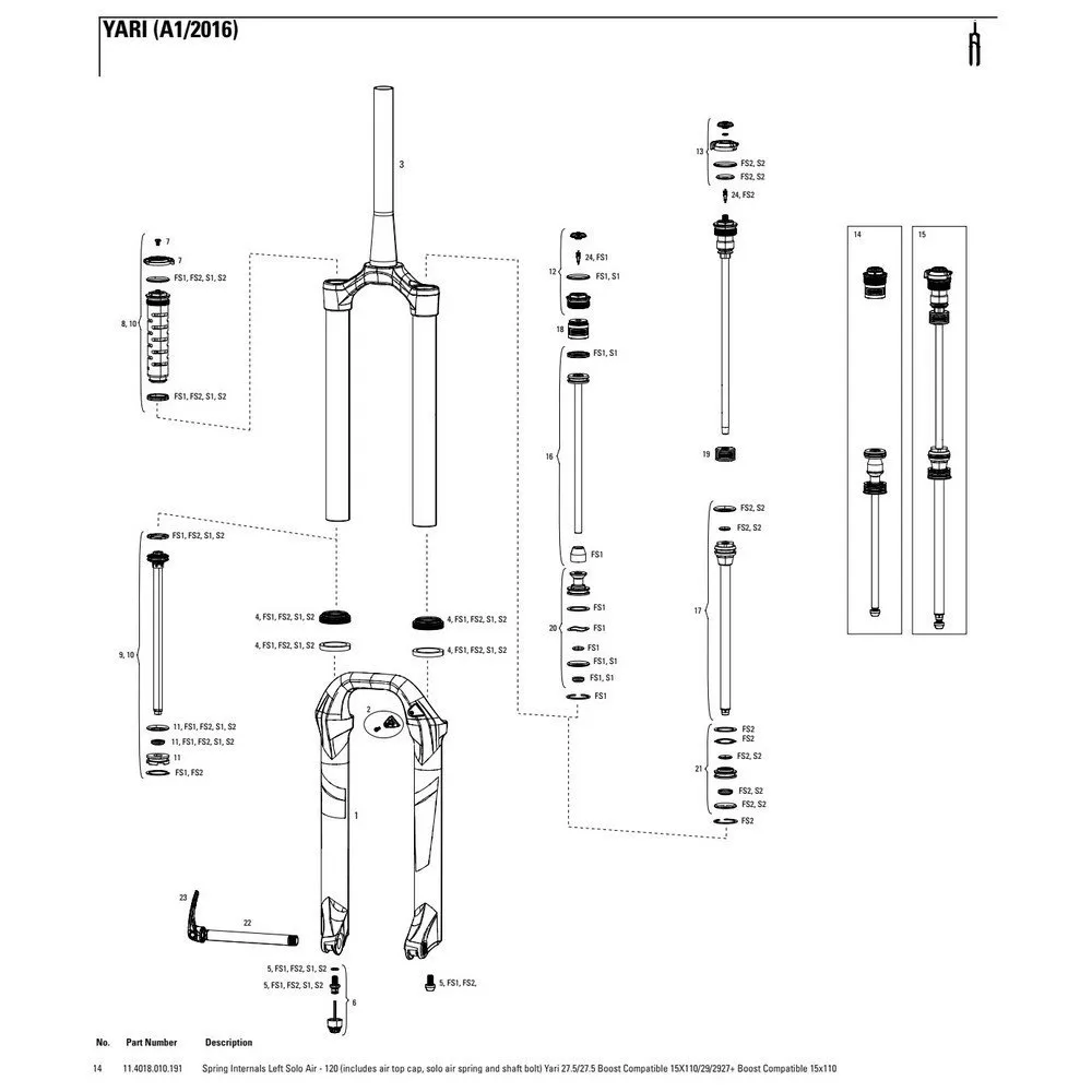 Rock Shox Yari 120 Mm Solo Air Boost Left Inre Fjäderdelar, Black, One Size Rock Shox Yari 120 Mm Solo Air Boost Left Inre Fjäderdelar, Black, One Size