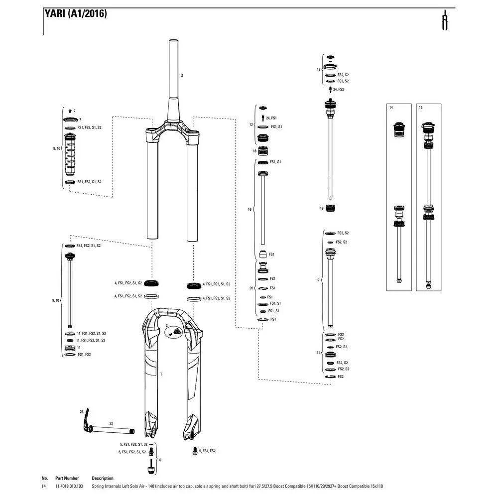 Rock Shox Yari 140 Mm Solo Air Boost Left Inre Fjäderdelar, Black, One Size Rock Shox Yari 140 Mm Solo Air Boost Left Inre Fjäderdelar, Black, One Size
