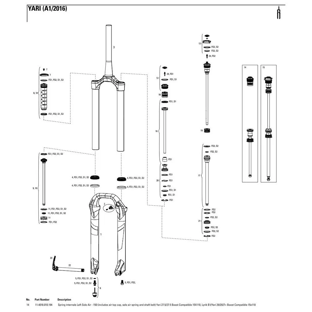 Rock Shox Yari/lyrik 150 Mm Solo Air Left Inre Fjäderdelar, Black, One Size
