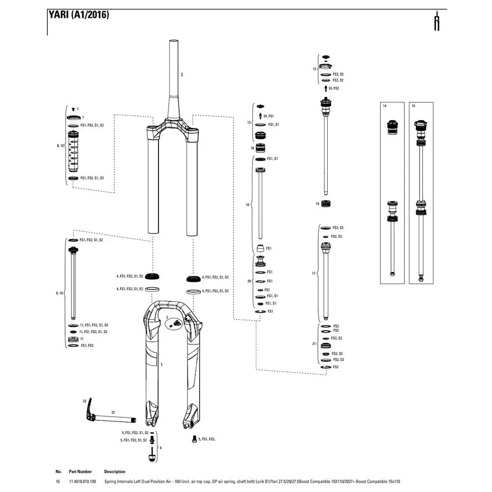 Rock Shox Yari/lyrik 160 Mmdual Position Air Left Inre Fjäderdelar, Black, One Size