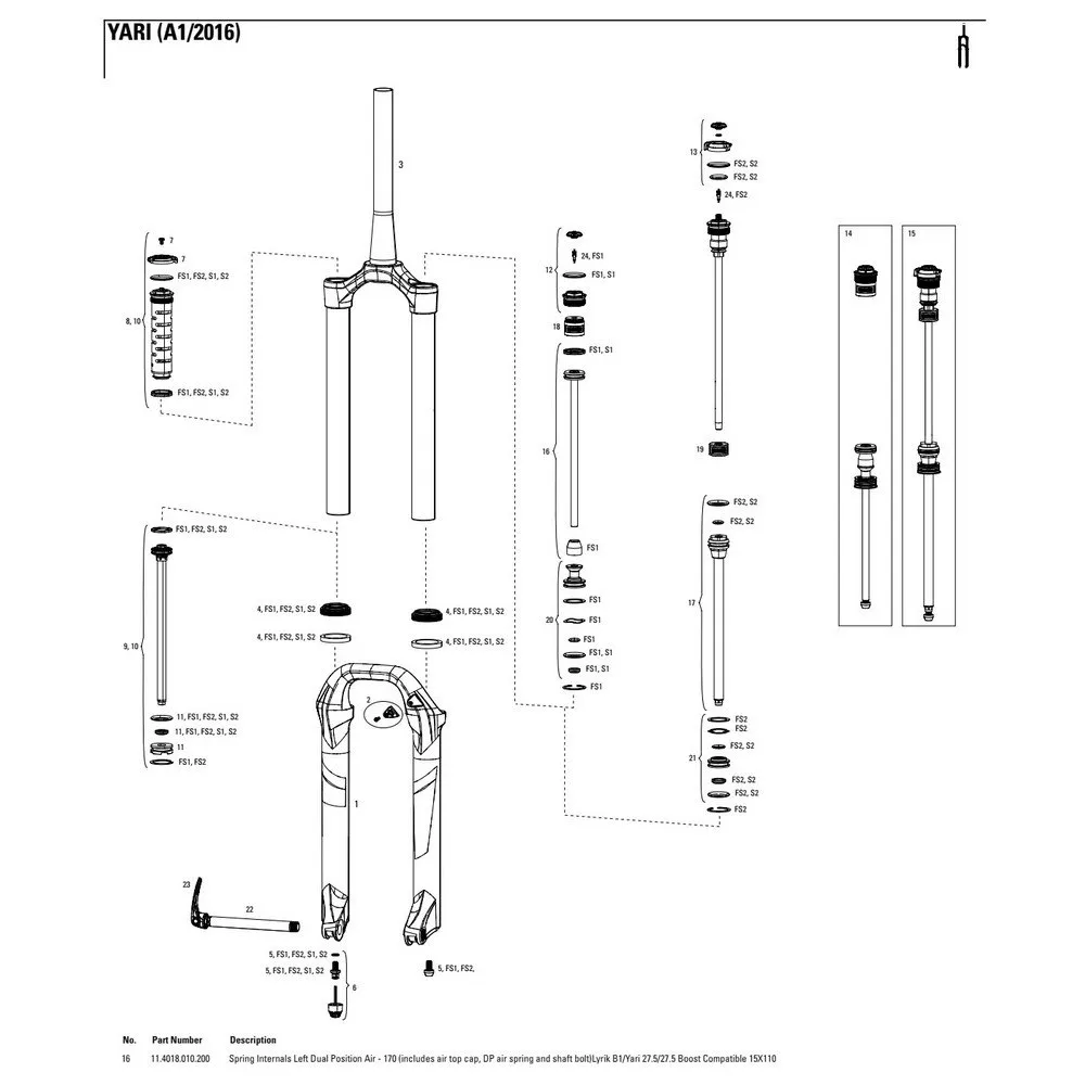 Rock Shox Yari/lyrik 27.5´´ 170 Mm Dual Position Air Left Inre Fjäderdelar, Black, One Size