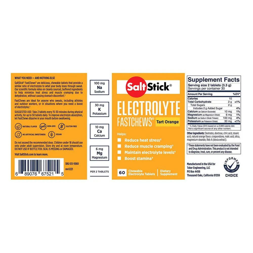 Saltstick Fastchews Tabletter Apelsin 60 Enheter, Multicolor, One Size