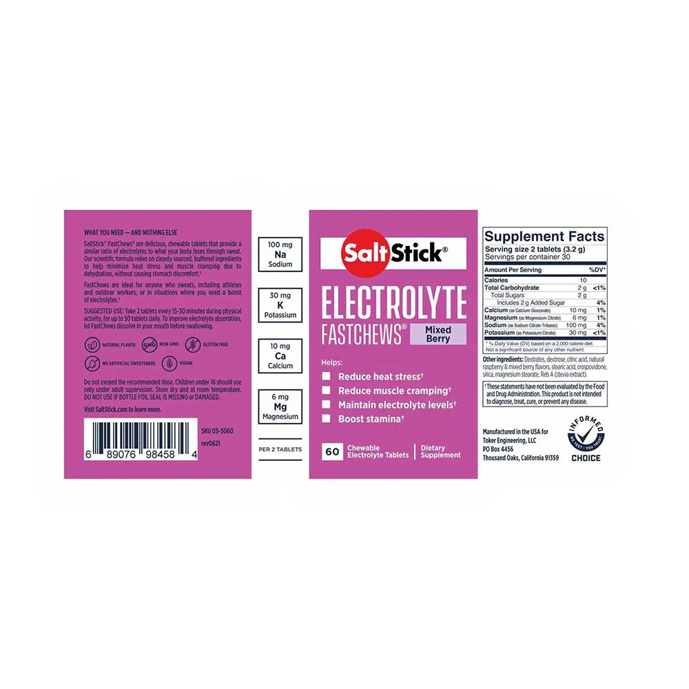 Saltstick Fastchews Tabletter Blandade Bär 60 Enheter, Multicolor, One Size