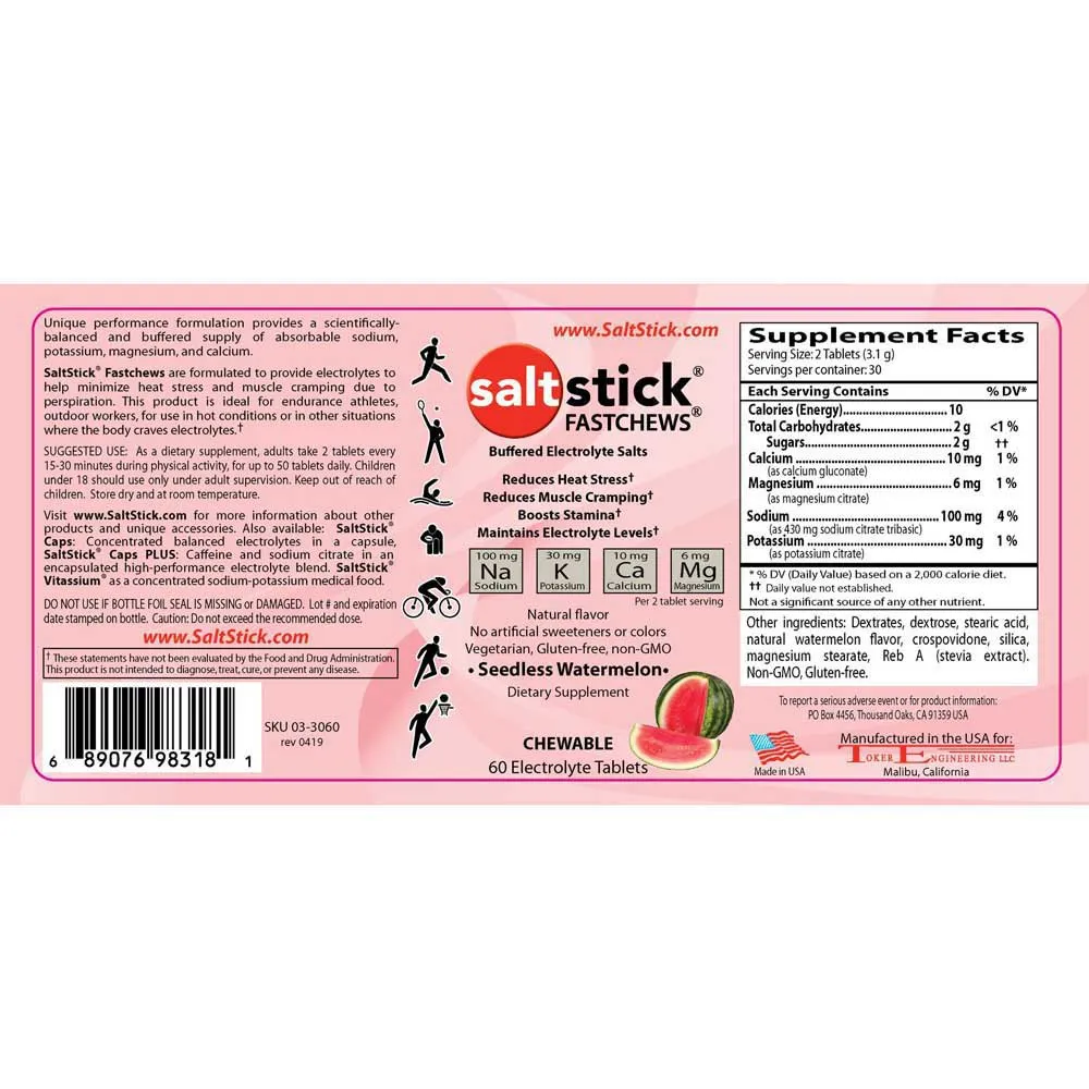 Saltstick Fastchews Tabletter Vattenmelon 60 Enheter, Watermelon, One Size