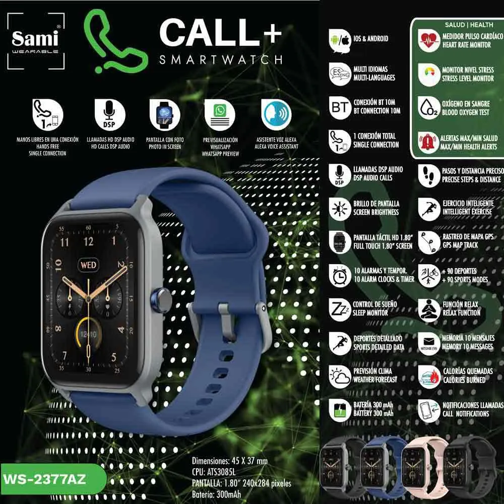 Sami Wearable Call Smartklocka, Blue