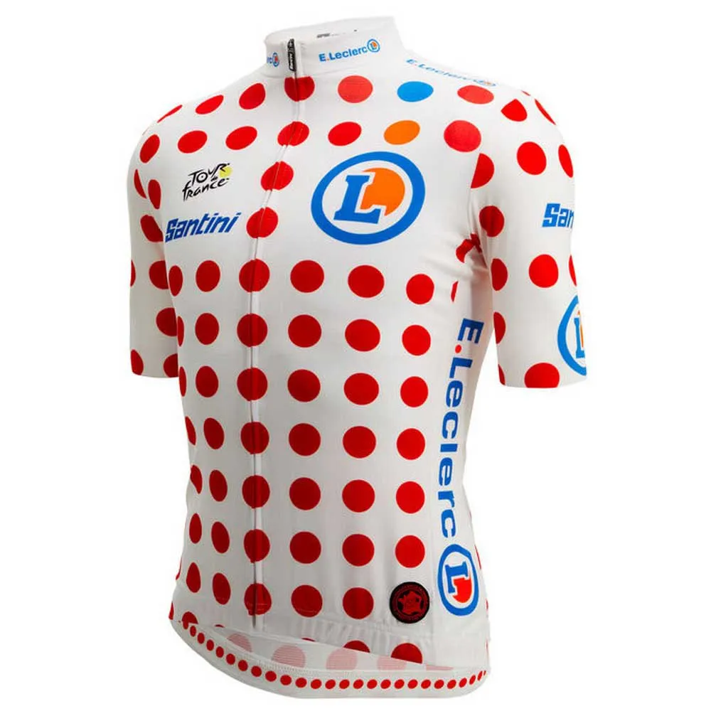 Santini Replica Tour De France Gpm Leader Korta ärmar Cykeltröja, White / red dots