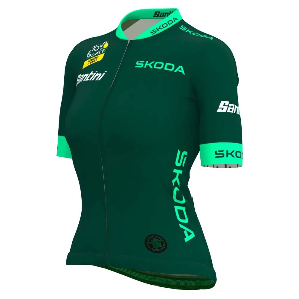 Santini Tour De France Femme Avec Zwift Best Sprinter Leader Korta ärmar Cykeltröja