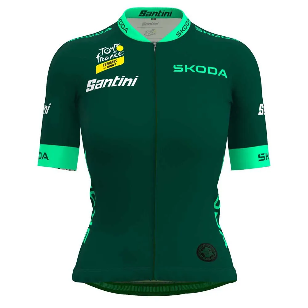 Santini Tour De France Femme Avec Zwift Best Sprinter Leader Korta ärmar Cykeltröja