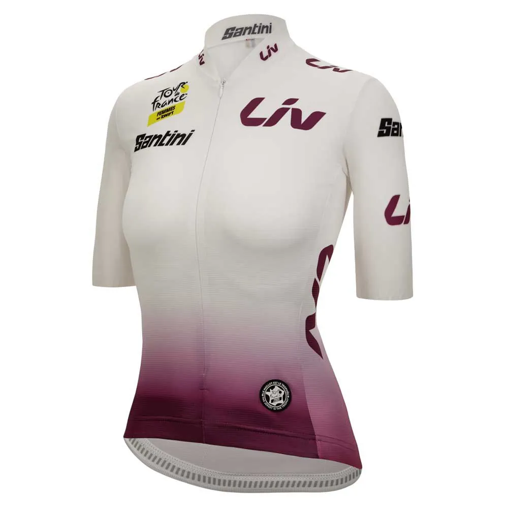 Santini Tour De France Femme Avec Zwift Best Young Leader Korta ärmar Cykeltröja, White