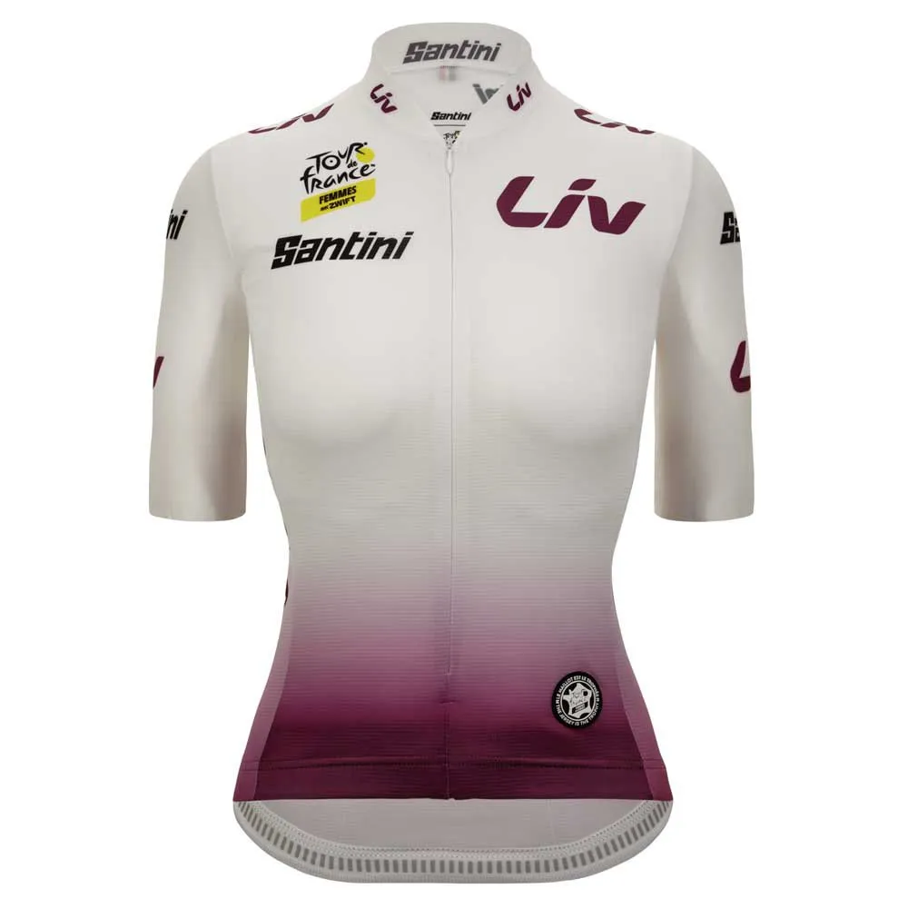 Santini Tour De France Femme Avec Zwift Best Young Leader Korta ärmar Cykeltröja, White