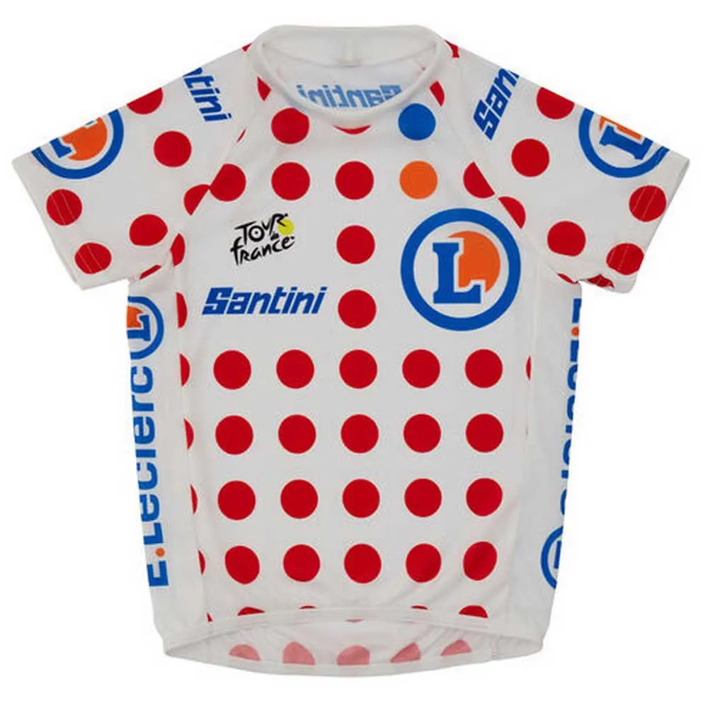 Santini Tour De France Overall Leader Jr Korta ärmar Cykeltröja, White / red dots