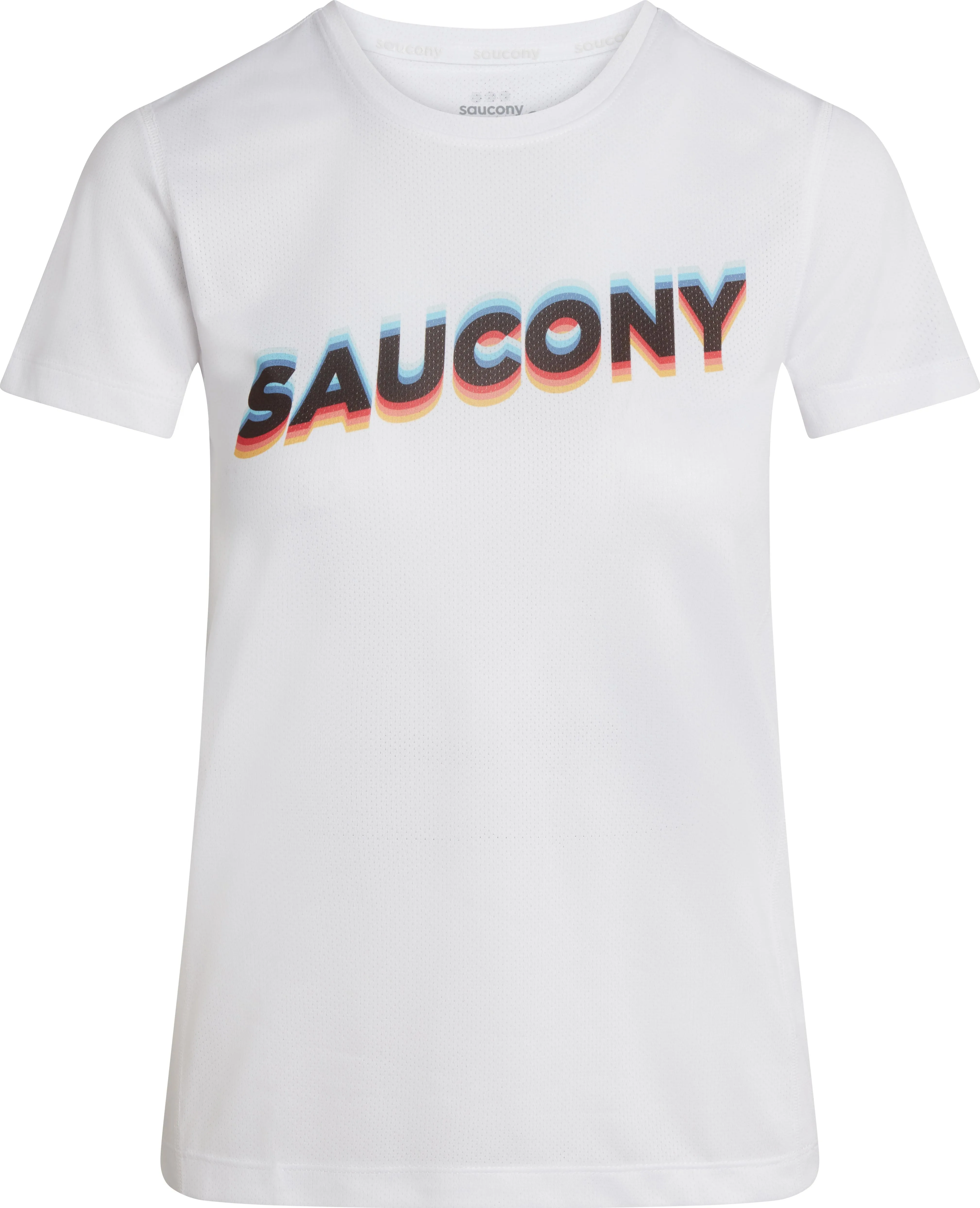 Saucony Women's Stopwatch Graphic Short Sleeve, White Graphic