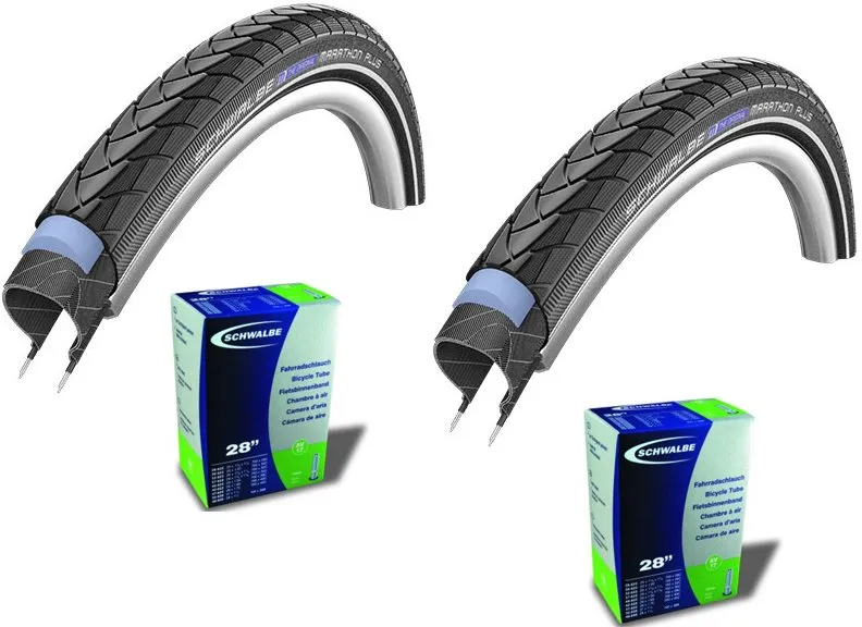 Schwalbe 2 Däck + 2 Slangar Schwalbe Marathon Plus 700x45c Autoventil Schwalbe 2 Däck + 2 Slangar Schwalbe Marathon Plus 700x45c Autoventil