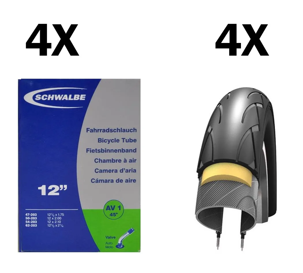 Schwalbe 4 däck + 4 slangar Schwalbe Kid 12"