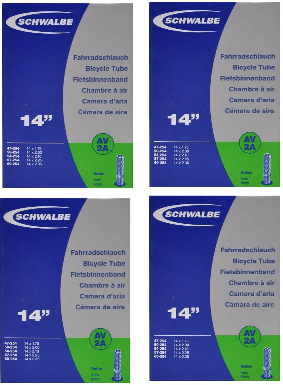 Schwalbe 4x Schwalbe 14"slangar till barnvagn med autoventil Schwalbe 4x Schwalbe 14"slangar till barnvagn med autoventil