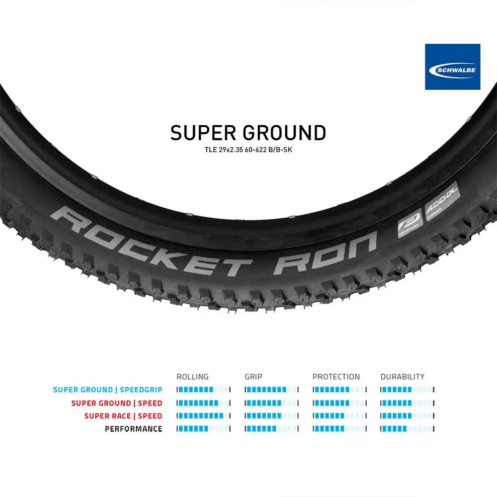 Schwalbe Rocket Ron Evo Super Ground Tubeless 29´´ X 2.35 Mtb-däck, Black, 29" x 2.35 Schwalbe Rocket Ron Evo Super Ground Tubeless 29´´ X 2.35 Mtb-däck, Black, 29" x 2.35