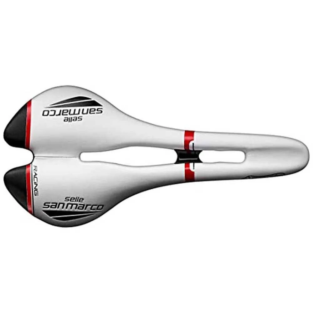 Selle San Marco Aspide Open Fit Racing Cykelsadel, White / black / red, 132mm