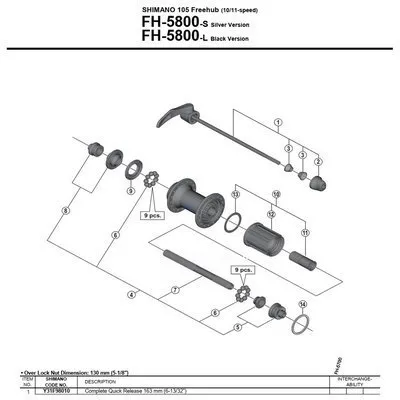 Shimano 105 5800 Bakre Snabbkopplingsspett, Black, 10 x 130mm
