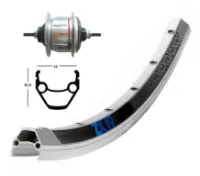 Shimano 700C Bakhjul med dubbelbottnad fälg Shimano Nexus 8 Frilöp Silver