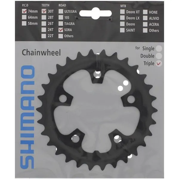Shimano Sora drevø74 mm 30T, Svart Shimano Sora drevø74 mm 30T, Svart