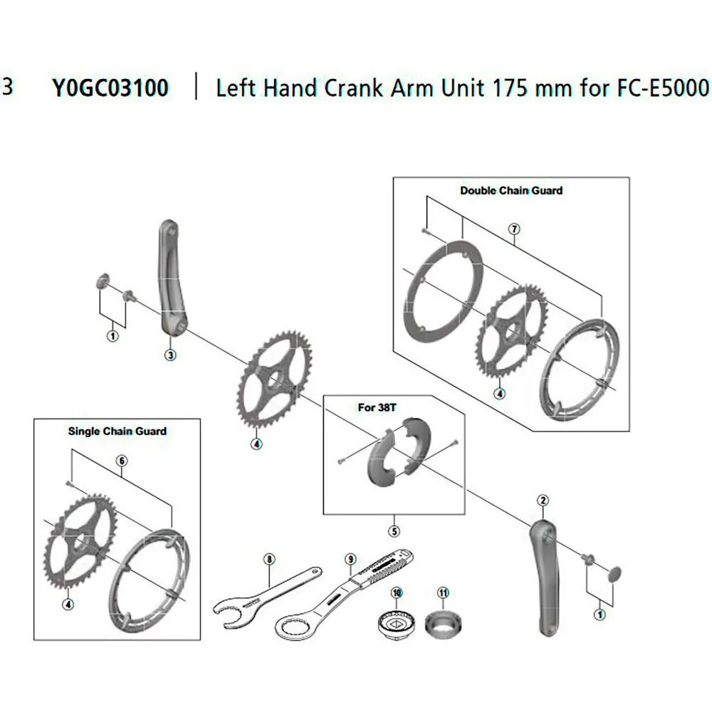 Shimano Steps E5000 E-bike Vänster Vevarm, Silver, 170mm