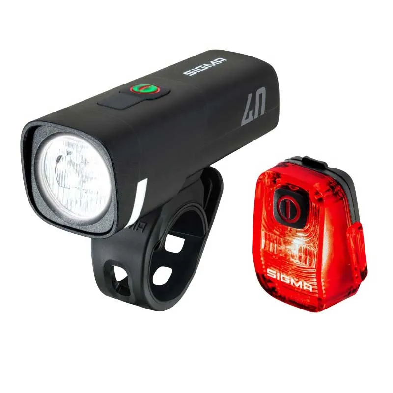 SIGMA SPORT Aura 40 + Hiro 10 Cykellampset, Black / red, One Size SIGMA SPORT Aura 40 + Hiro 10 Cykellampset, Black / red, One Size