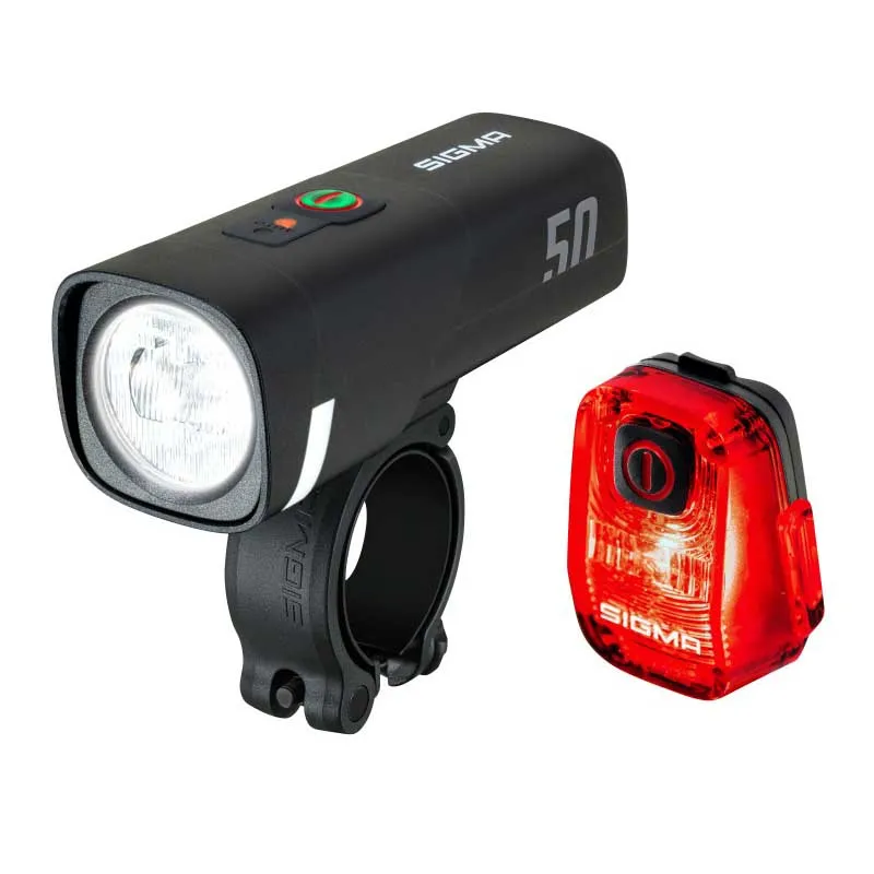 SIGMA SPORT Aura 50 + Hiro 10 Cykellampset, Black / red, One Size SIGMA SPORT Aura 50 + Hiro 10 Cykellampset, Black / red, One Size