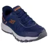 Navy leather / textile / orange trim