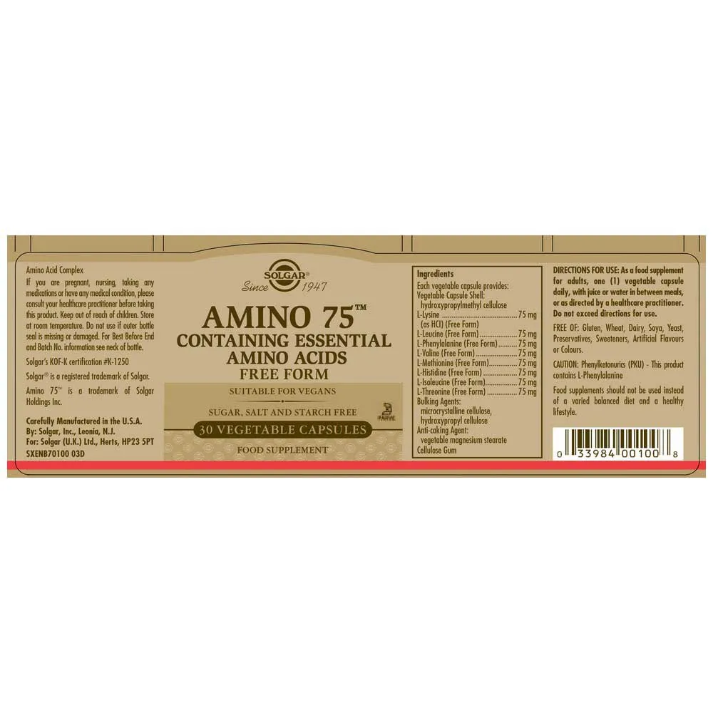 Solgar Amino 75 Kapslar 30 Enheter, Brown, One Size Solgar Amino 75 Kapslar 30 Enheter, Brown, One Size