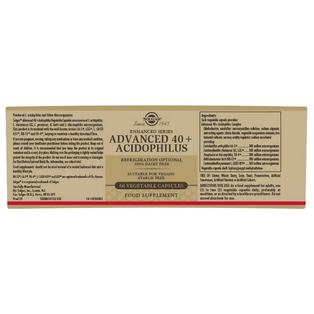 Solgar Avancerad 40+ Acidophilus 60 Enheter, One size Solgar Avancerad 40+ Acidophilus 60 Enheter, One size