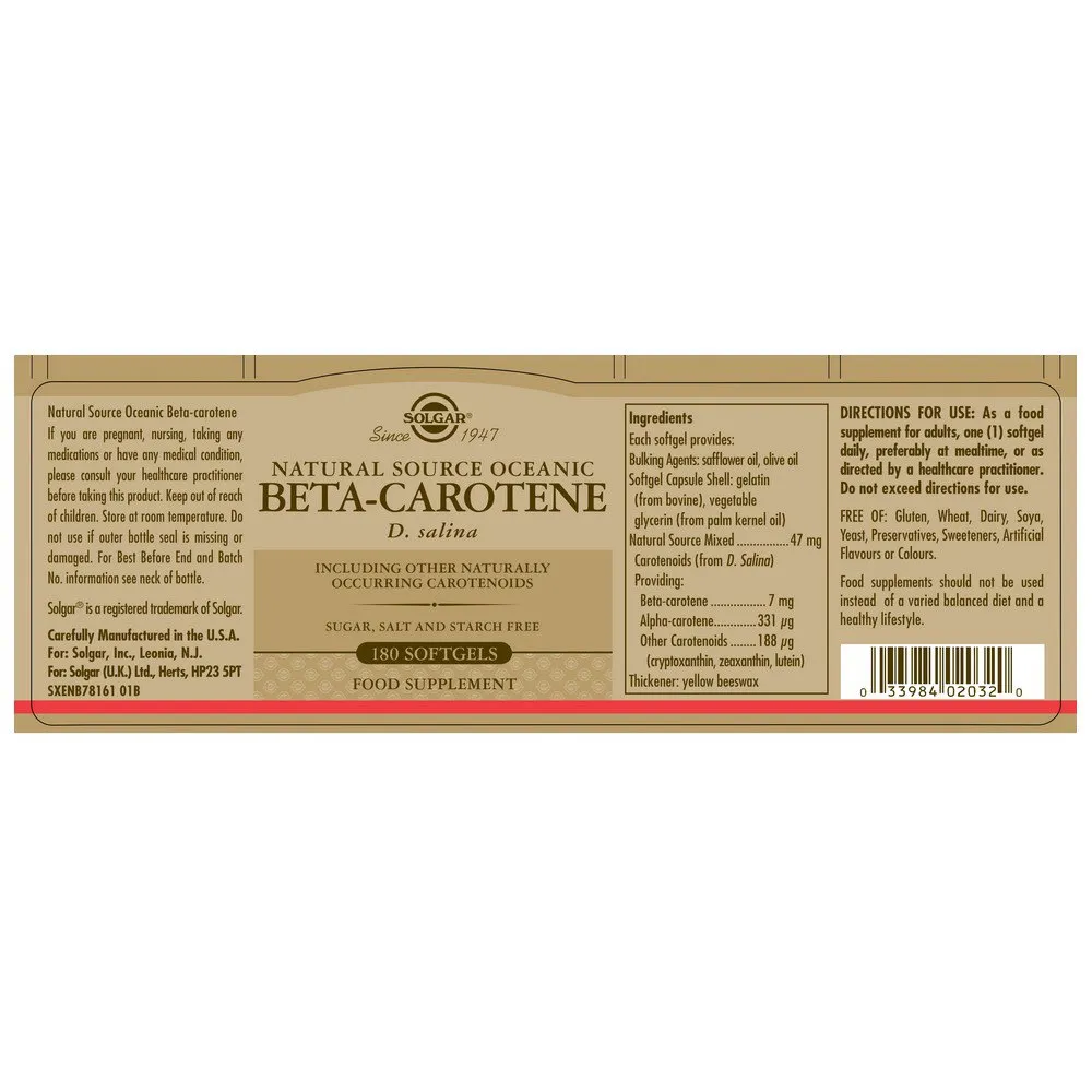 Solgar Betakaroten 100% Naturlig 7mg 180 Enheter, Brown, One Size
