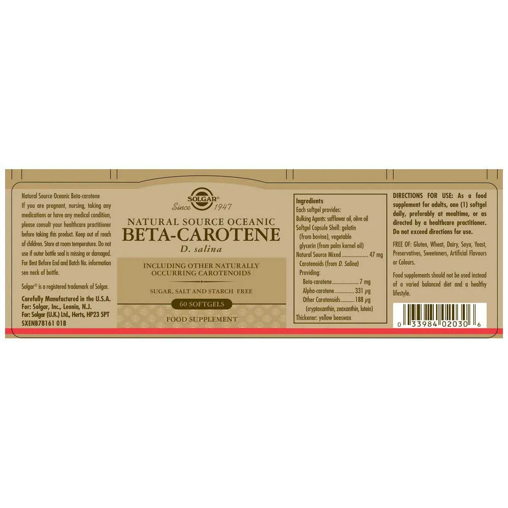 Solgar Betakaroten 100% Naturlig 7mg 60 Enheter, Brown, One Size