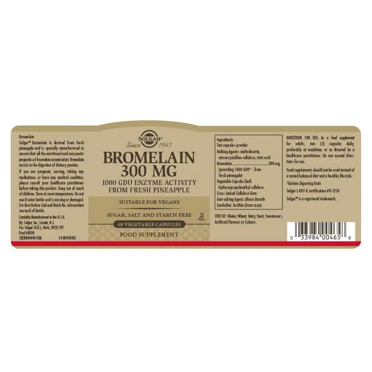 Solgar Bromelain 300 Mg 60 Enheter, Brown, One Size