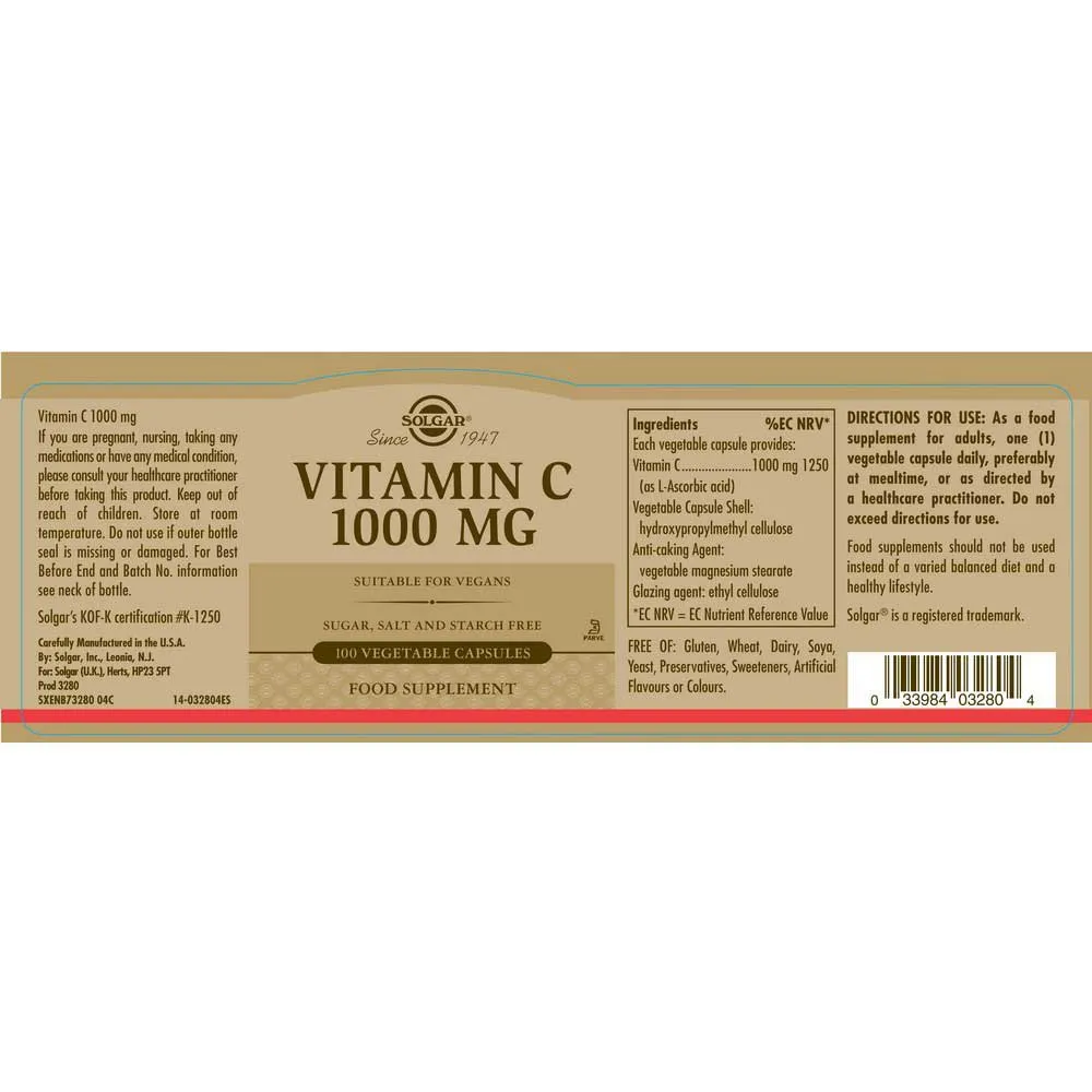 Solgar C-vitamin 1000 Mg 100 Enheter, Brown, One Size Solgar C-vitamin 1000 Mg 100 Enheter, Brown, One Size