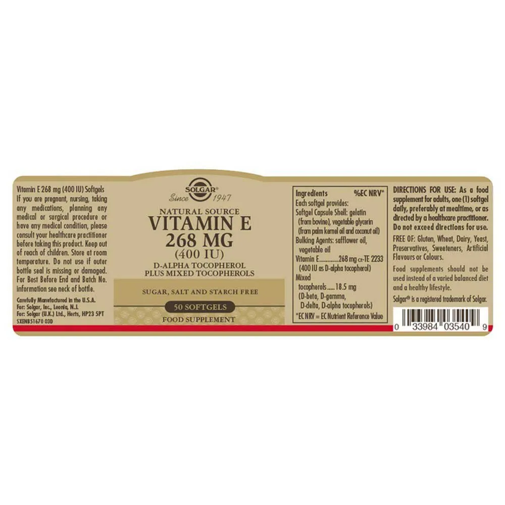 Solgar E-vitamin 400 Ie 268mg 50 Enheter, Brown, One Size