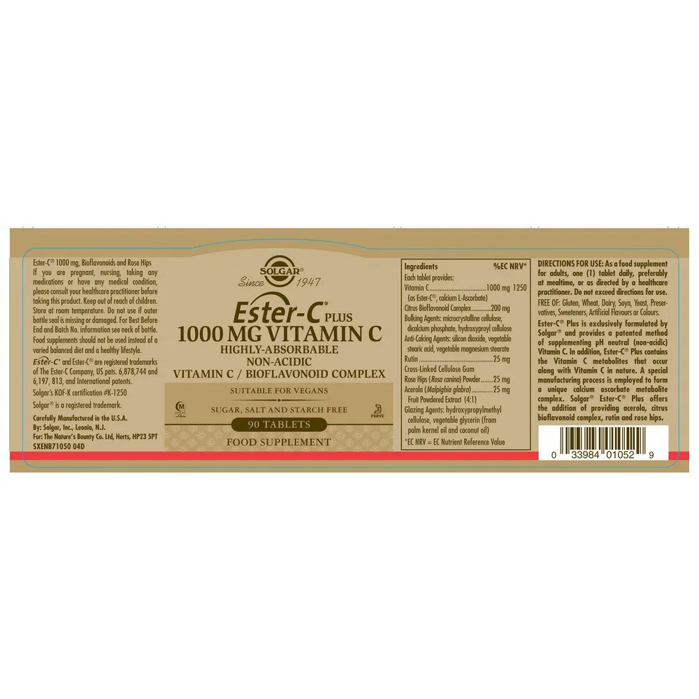 Solgar Ester-c Plus 1000mg Tabletter 90 Enheter, Brown, One Size