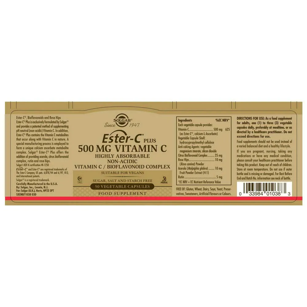 Solgar Ester-c Plus 500mg 50 Enheter, Golden, One Size