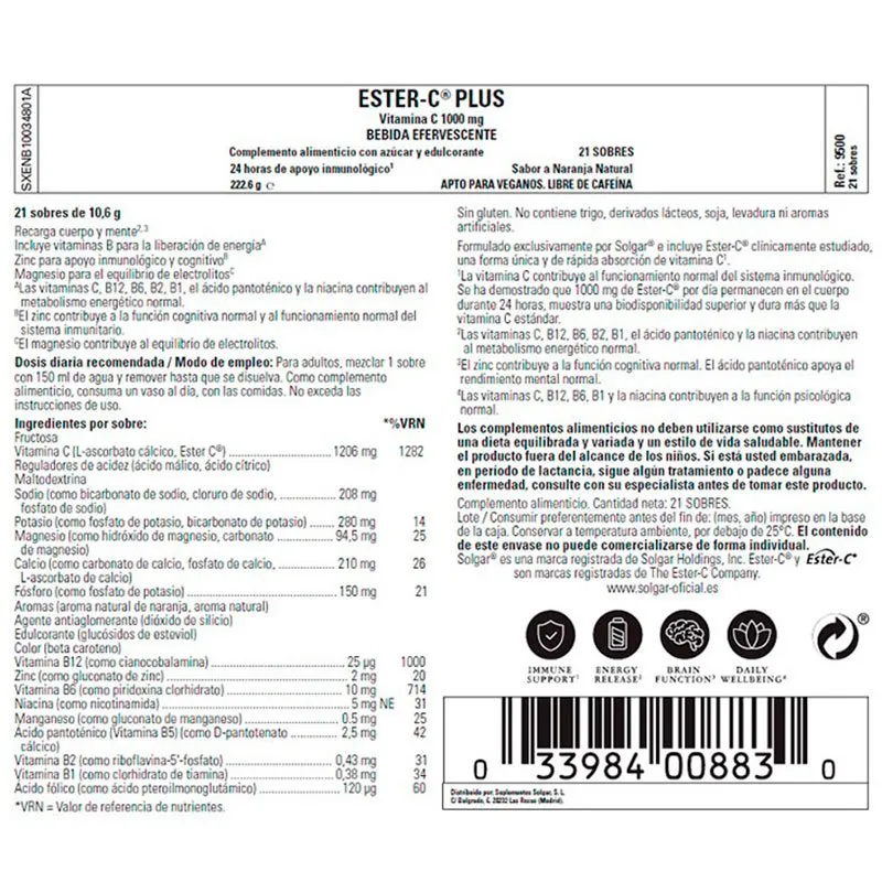 Solgar Ester-c Plus Effervescent Engångsdos Stickförpackning Apelsin 10.6g 21 Enheter, One size