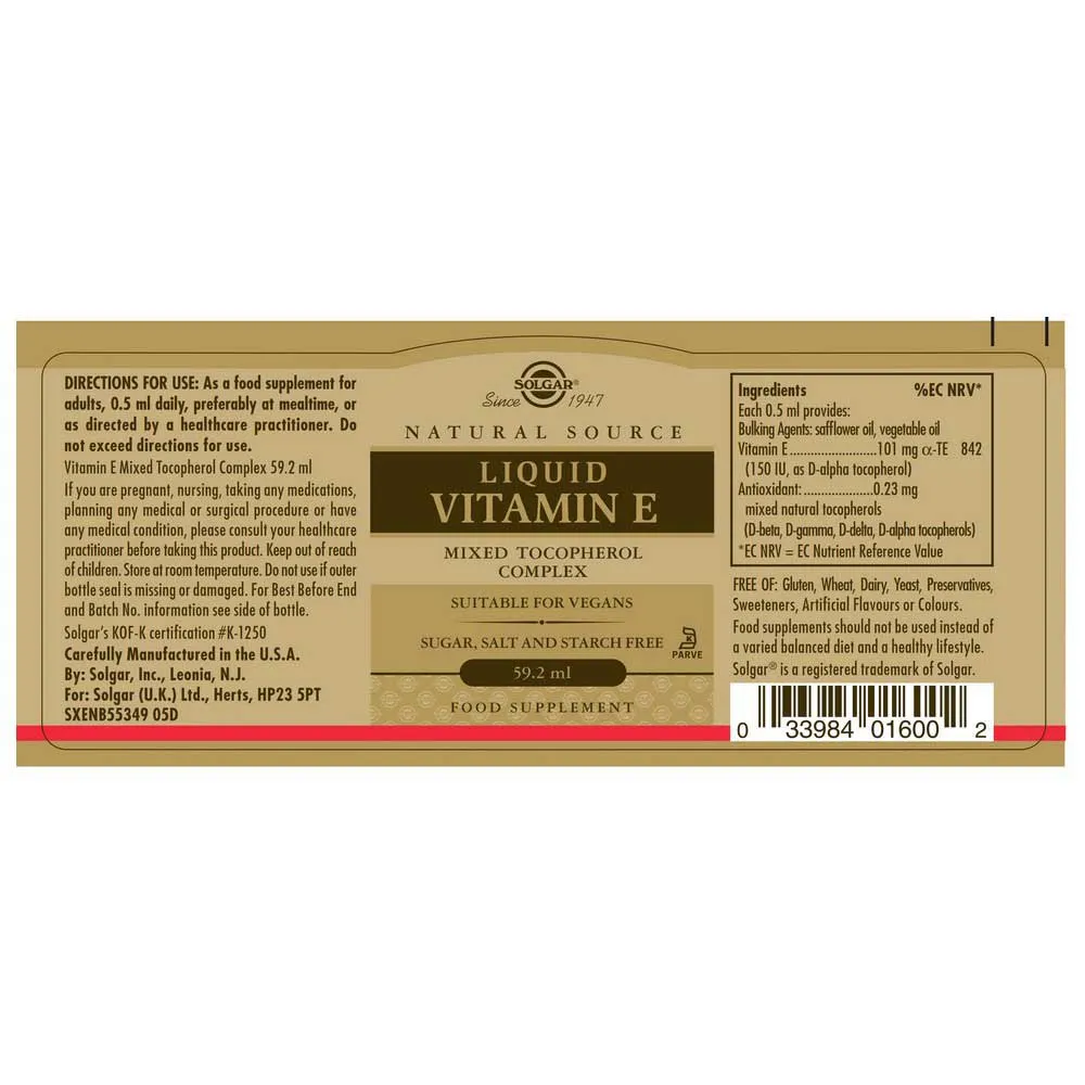 Solgar Flytande E-vitamin 59.2ml, Brown, One Size Solgar Flytande E-vitamin 59.2ml, Brown, One Size