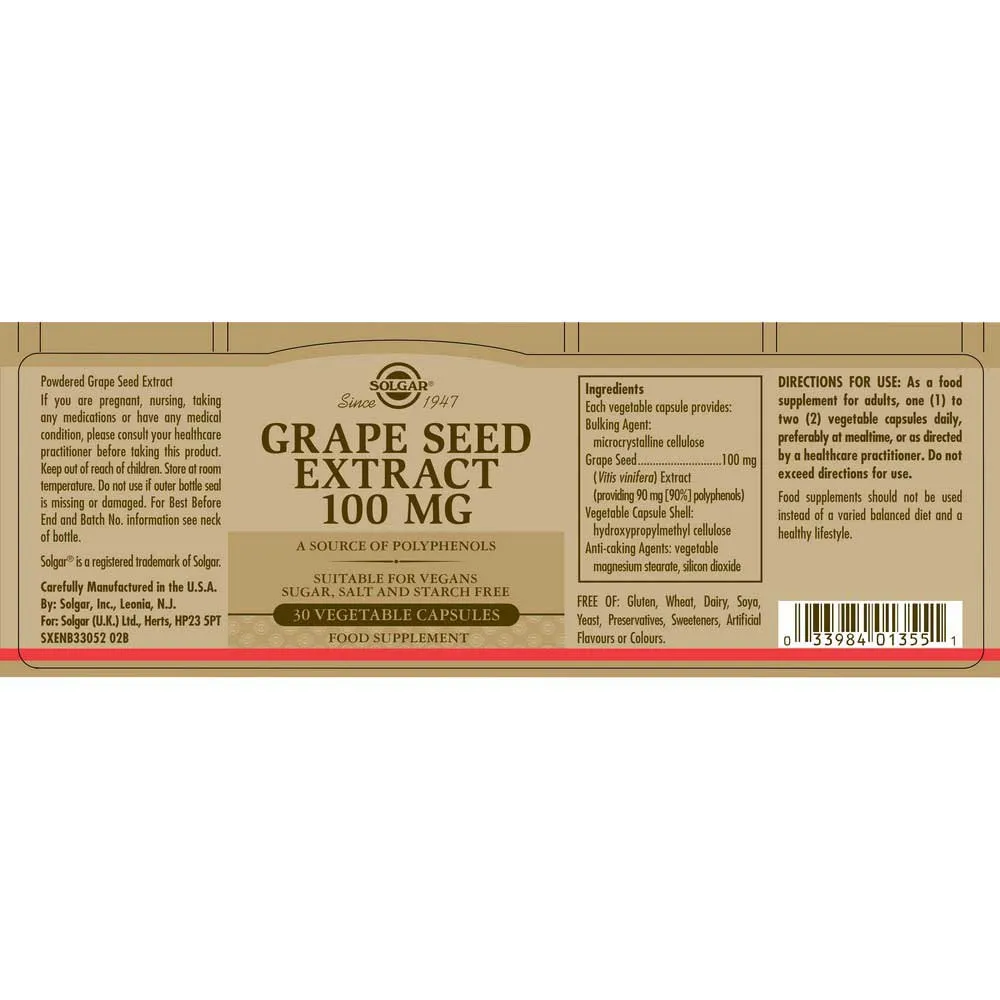 Solgar Fröextrakt 100 Mg Druvor 30 Enheter, Brown, One Size