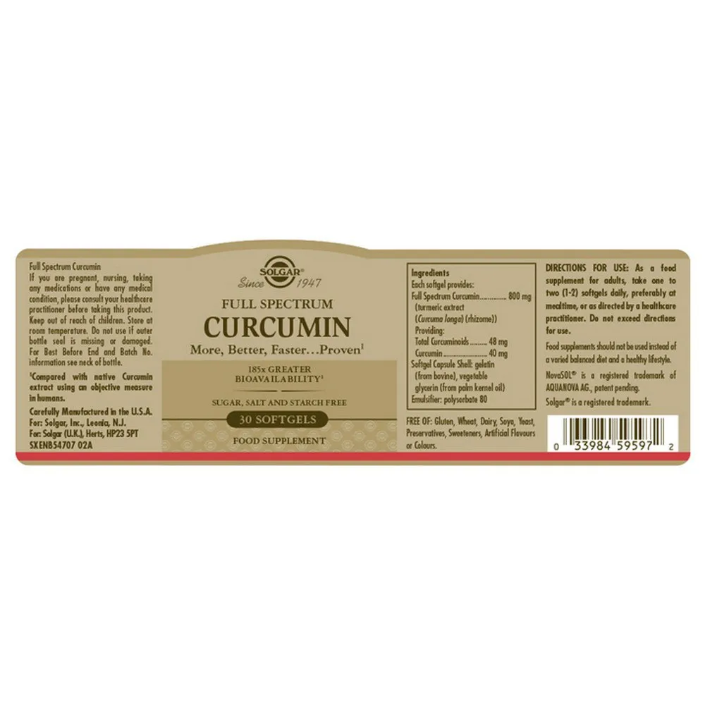 Solgar Full Spectrum Curcumin Kapslar 30 Enheter, Brown, One Size
