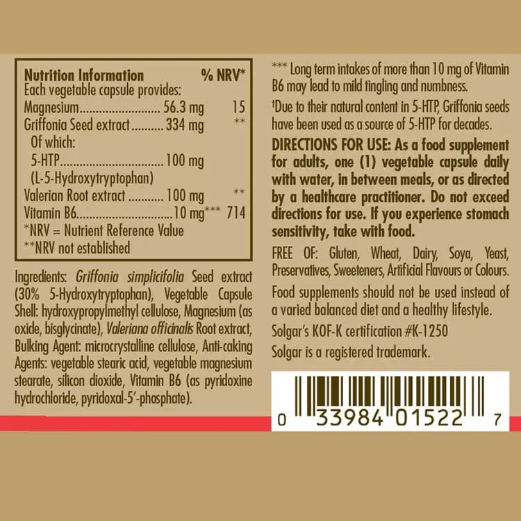 Solgar Griffonia 5-htp Complex Kapslar 30 Enheter, Brown, One Size