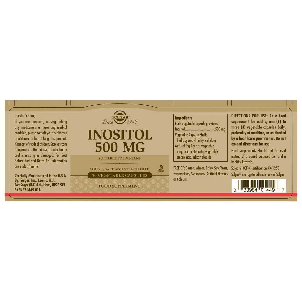 Solgar Inositol 500mg 50 Enheter, Brown, One Size Solgar Inositol 500mg 50 Enheter, Brown, One Size