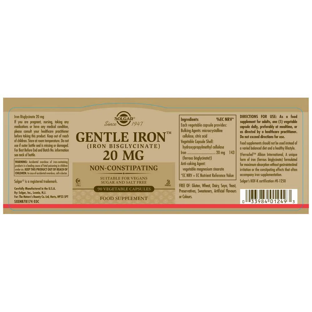 Solgar Iron Gentle 20mg Tabletter 90 Enheter, Brown, One Size