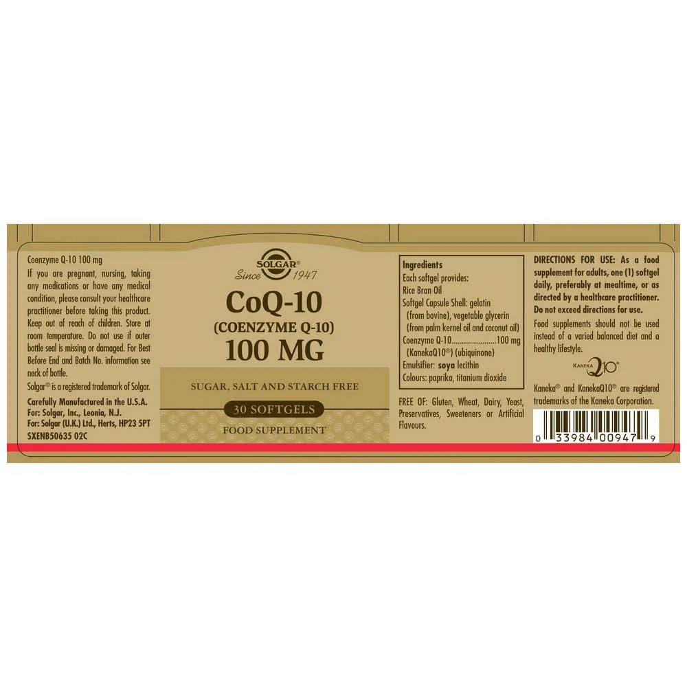 Solgar Koenzym Q-10 100 Mg 30 Enheter, Brown, One Size Solgar Koenzym Q-10 100 Mg 30 Enheter, Brown, One Size