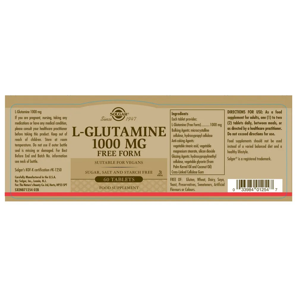 Solgar L-glutine 1000mg Tabletter Skinka 60 Enheter, Brown, One Size Solgar L-glutine 1000mg Tabletter Skinka 60 Enheter, Brown, One Size