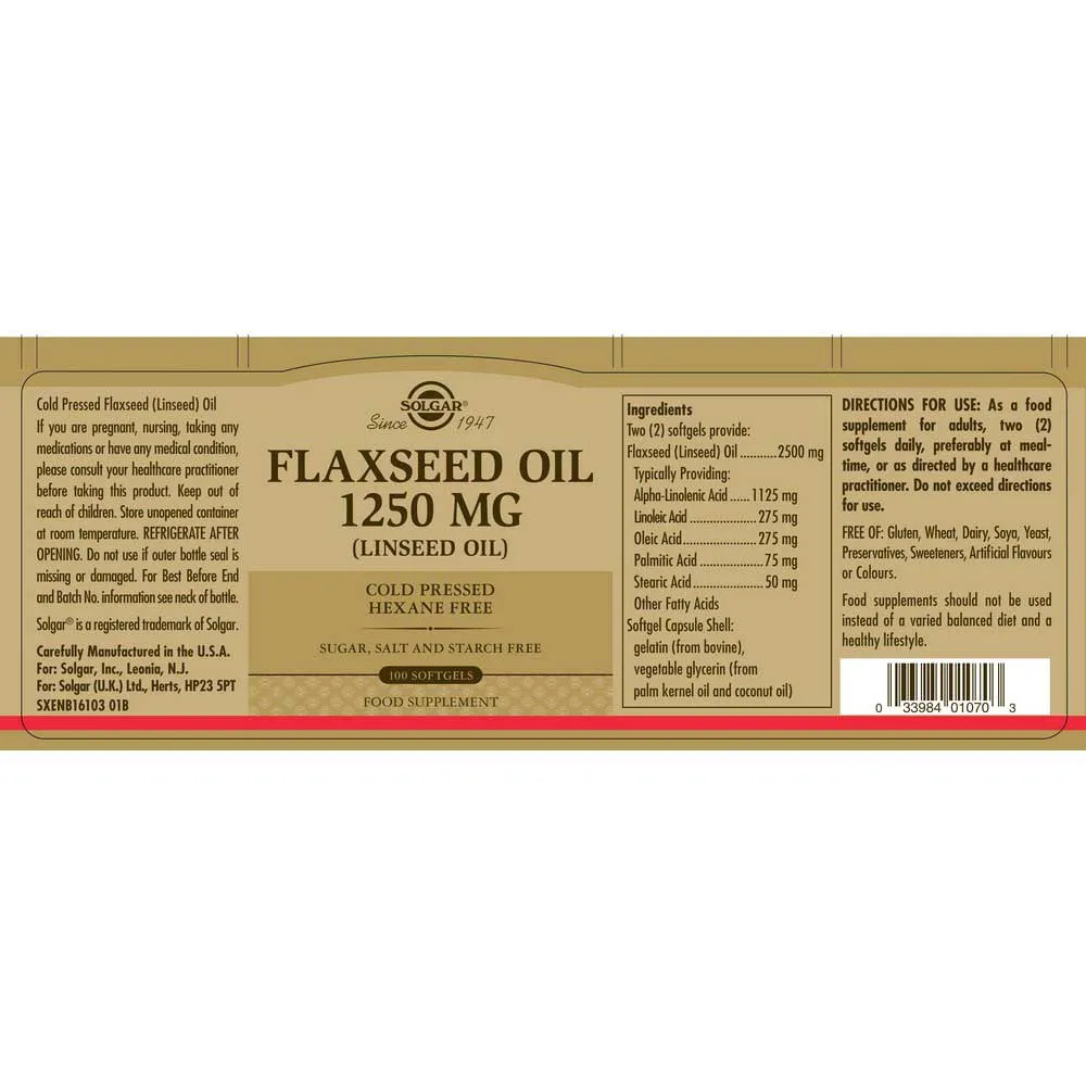 Solgar Linfröolja 1250 Mg 100 Enheter, Brown, One Size