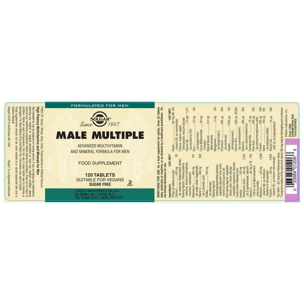 Solgar Male Multiple Tabletter 120 Enheter, One size Solgar Male Multiple Tabletter 120 Enheter, One size