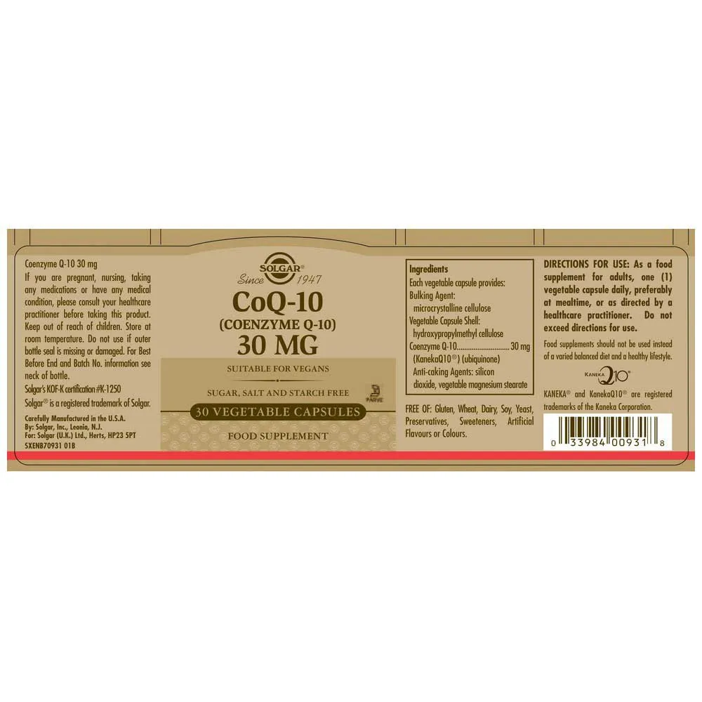 Solgar Maxi Koenzym Q-10 30 Mg 30 Enheter, Brown, One Size
